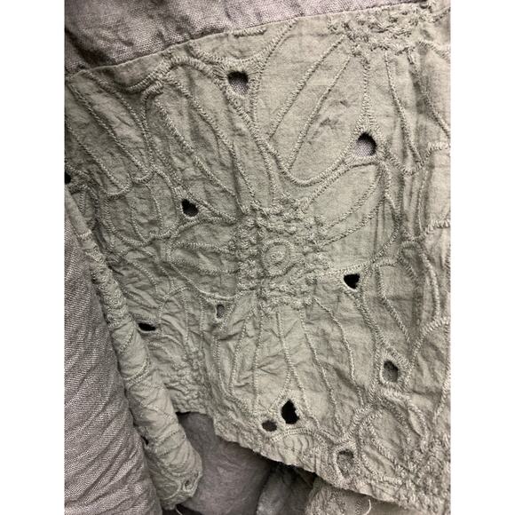 Rosemarine Linen Dress Gray Midi Dress Short Sleeve Embroidered Hem Size L - Picture 5 of 7